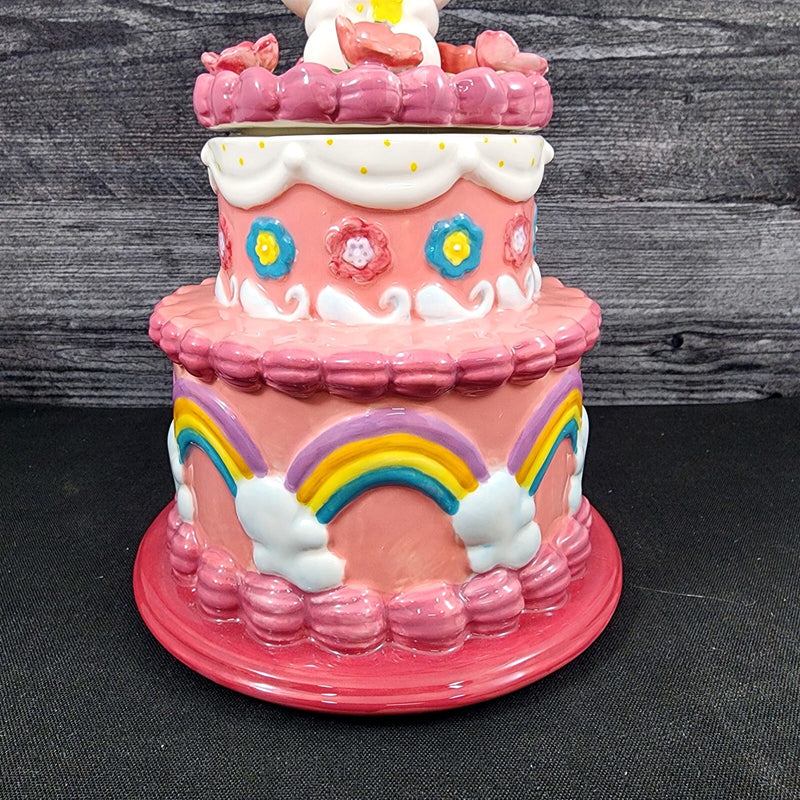 Load image into Gallery viewer, Hello Kitty Birthday Cake Cookie Snack Jar Classic Ceramic Blue Sky Embossed