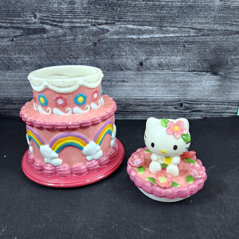 Load image into Gallery viewer, Hello Kitty Birthday Cake Cookie Snack Jar Classic Ceramic Blue Sky Embossed