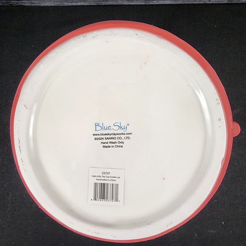 Load image into Gallery viewer, Hello Kitty Sweet Tea Cup Cookie Snack Jar Ceramic Blue Sky Embossed