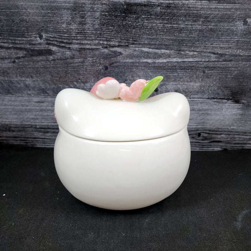 Load image into Gallery viewer, Hello Kitty Head Cookie Jar Snack Jar Pink Bow White Ceramic Blue Sky Embossed