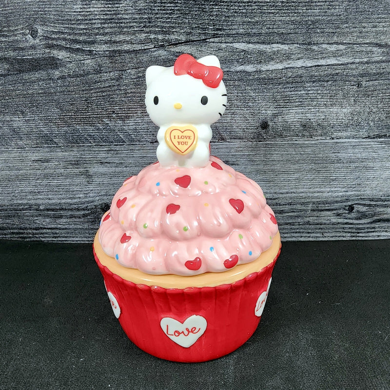 Load image into Gallery viewer, Hello Kitty Red Cupcake Candy Cookie Snack Jar Classic Ceramic Blue Sky Goldminc