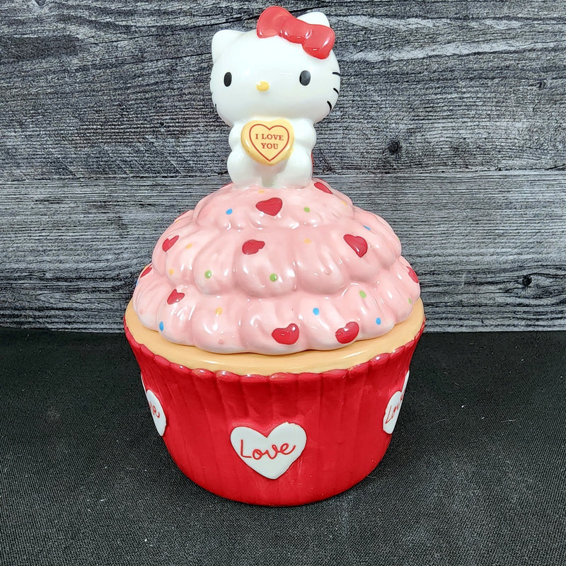 Load image into Gallery viewer, Hello Kitty Red Cupcake Candy Cookie Snack Jar Classic Ceramic Blue Sky Goldminc