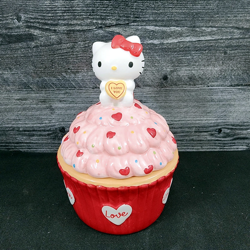 Load image into Gallery viewer, Hello Kitty Red Cupcake Candy Cookie Snack Jar Classic Ceramic Blue Sky Goldminc