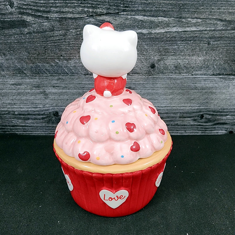 Load image into Gallery viewer, Hello Kitty Red Cupcake Candy Cookie Snack Jar Classic Ceramic Blue Sky Goldminc