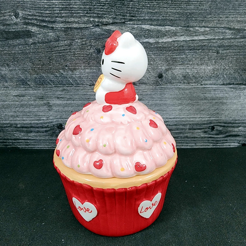 Load image into Gallery viewer, Hello Kitty Red Cupcake Candy Cookie Snack Jar Classic Ceramic Blue Sky Goldminc