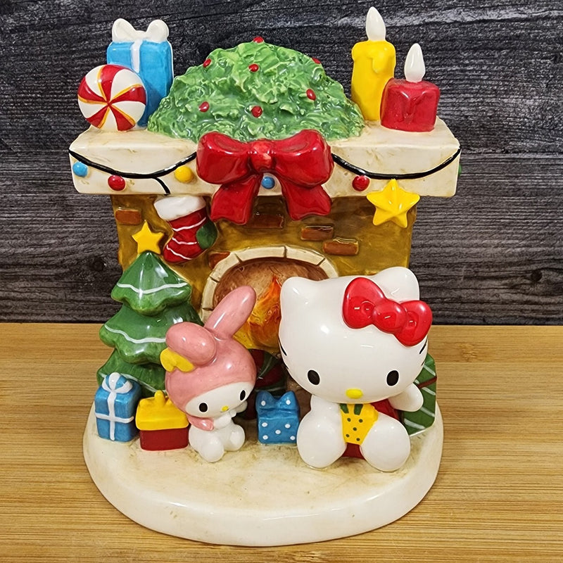 Load image into Gallery viewer, Hello Kitty My Melody Cozy Fireplace Christmas Figurine Ceramic Holiday Blue Sky