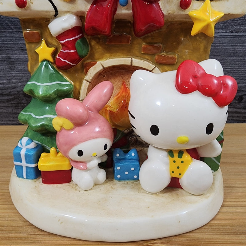 Load image into Gallery viewer, Hello Kitty My Melody Cozy Fireplace Christmas Figurine Ceramic Holiday Blue Sky