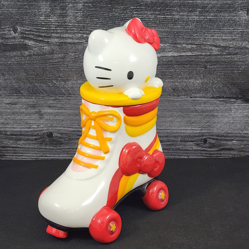 Load image into Gallery viewer, Hello Kitty Head Cookie Jar Snack Jar Pink Bow White Ceramic Blue Sky Embossed