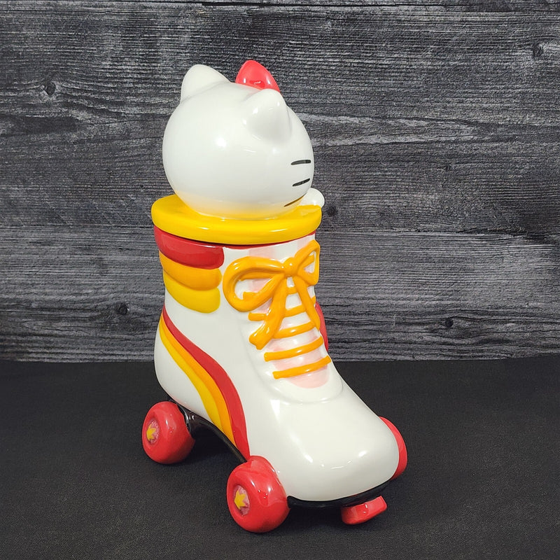 Load image into Gallery viewer, Hello Kitty Head Cookie Jar Snack Jar Pink Bow White Ceramic Blue Sky Embossed