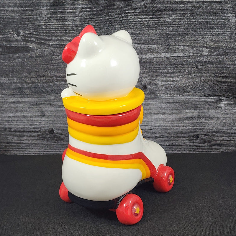 Load image into Gallery viewer, Hello Kitty Head Cookie Jar Snack Jar Pink Bow White Ceramic Blue Sky Embossed