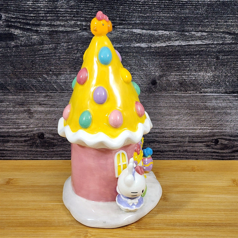 Load image into Gallery viewer, Hello Kitty Easter Egg House Figurine Yellow Ceramic Blue Sky Embossed