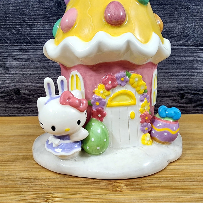Load image into Gallery viewer, Hello Kitty Easter Egg House Figurine Yellow Ceramic Blue Sky Embossed