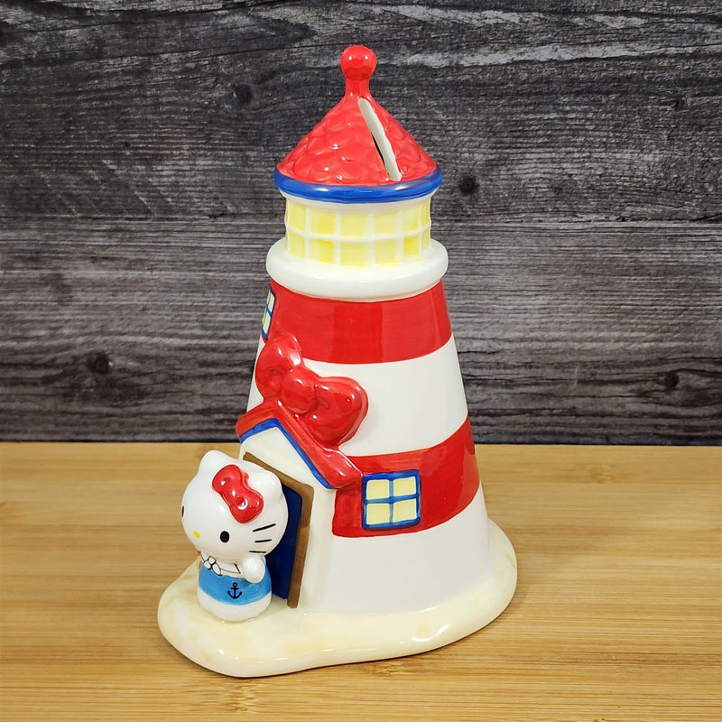 Load image into Gallery viewer, Hello Kitty Light House Bank White Red Ceramic Embossed Blue Sky