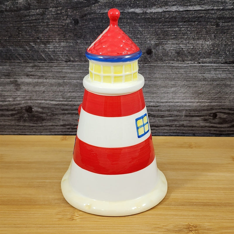 Load image into Gallery viewer, Hello Kitty Light House Bank White Red Ceramic Embossed Blue Sky