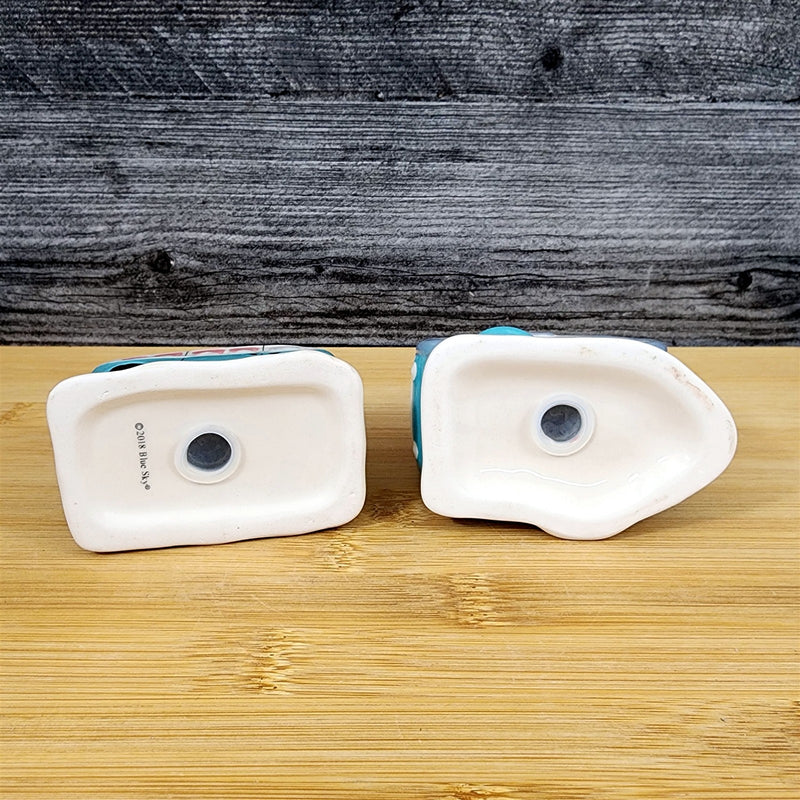 Load image into Gallery viewer, Flamingo Camper Van Salt Pepper Set Collectible Ceramic Blue Sky Clayworks