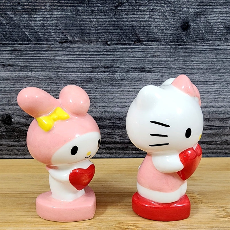 Load image into Gallery viewer, Hello Kitty My Melody Heart Salt Pepper Set Collectible Ceramic by Blue Sky