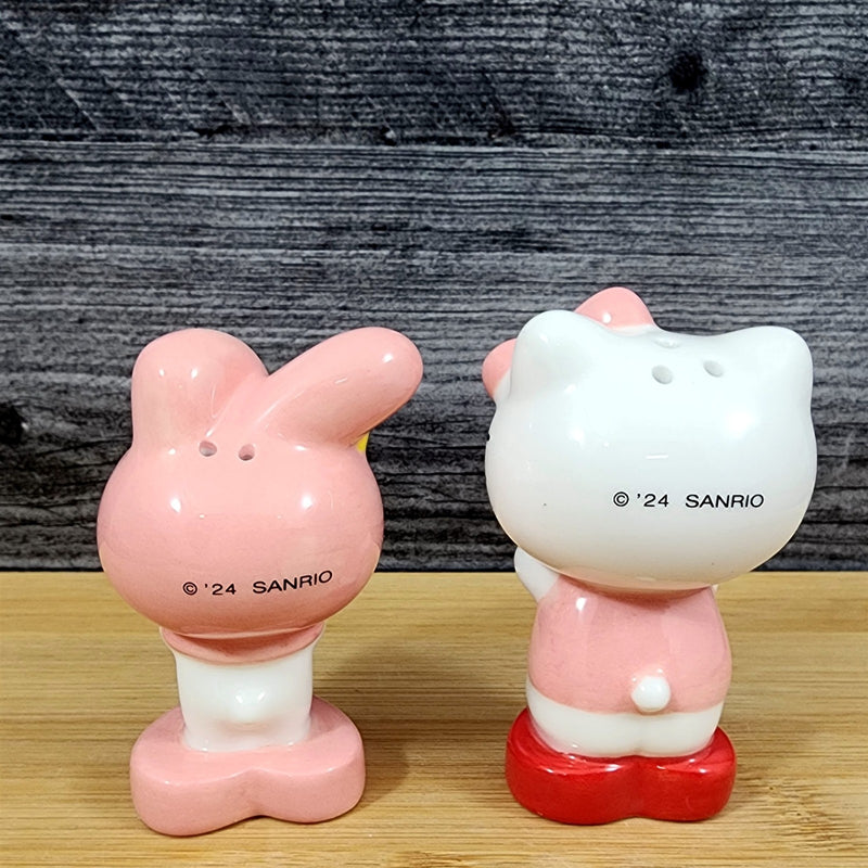 Load image into Gallery viewer, Hello Kitty My Melody Heart Salt Pepper Set Collectible Ceramic by Blue Sky