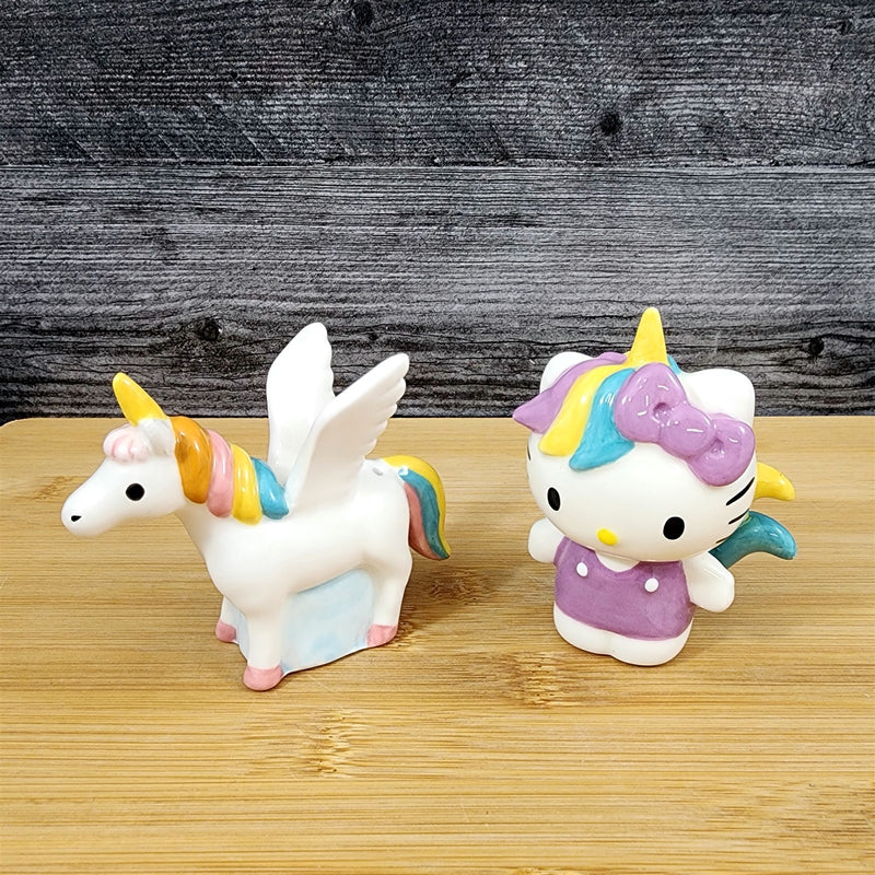 Load image into Gallery viewer, Hello Kitty Unicorn Rainbows Salt Pepper Set Collectible Ceramic by Blue Sky