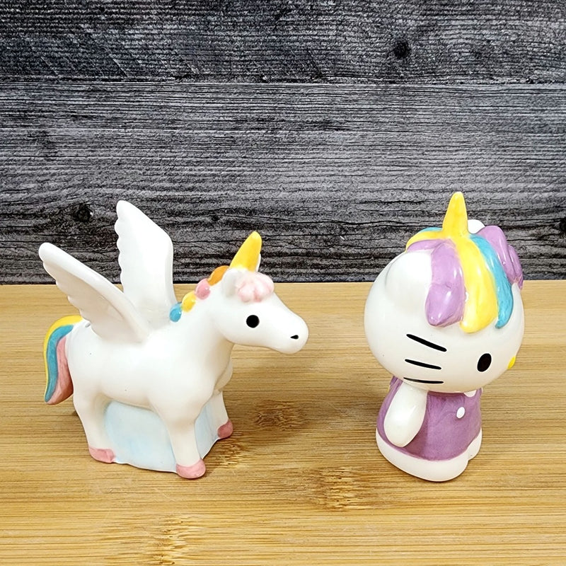 Load image into Gallery viewer, Hello Kitty Unicorn Rainbows Salt Pepper Set Collectible Ceramic by Blue Sky