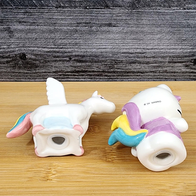 Load image into Gallery viewer, Hello Kitty Unicorn Rainbows Salt Pepper Set Collectible Ceramic by Blue Sky