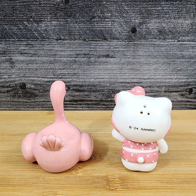 Load image into Gallery viewer, Hello Kitty and Pink Flamingo Salt Pepper Set Collectible Ceramic by Blue Sky