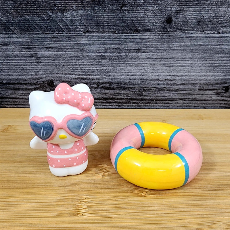 Load image into Gallery viewer, Hello Kitty Swimming & Tube Salt Pepper Set Collectible Ceramic by Blue Sky