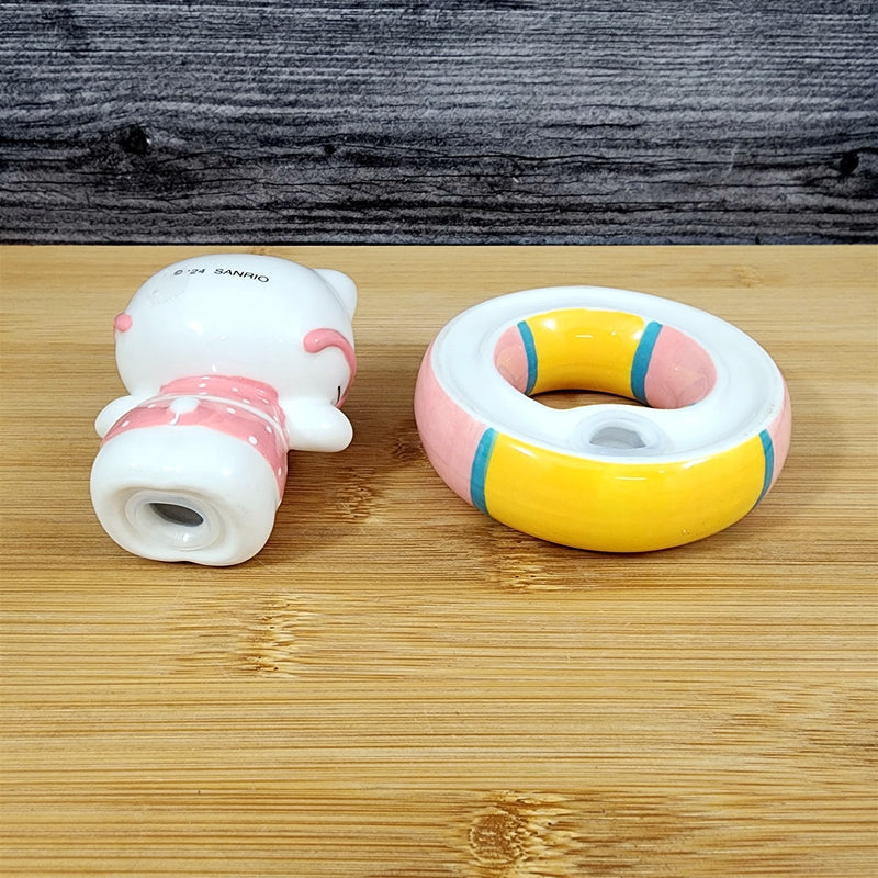 Load image into Gallery viewer, Hello Kitty Swimming & Tube Salt Pepper Set Collectible Ceramic by Blue Sky