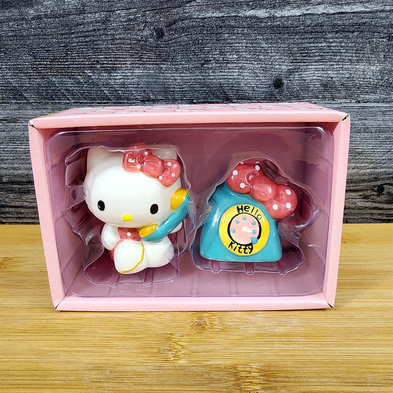 Load image into Gallery viewer, Hello Kitty Phone A Friend Salt Pepper Set Collectible Ceramic by Blue Sky