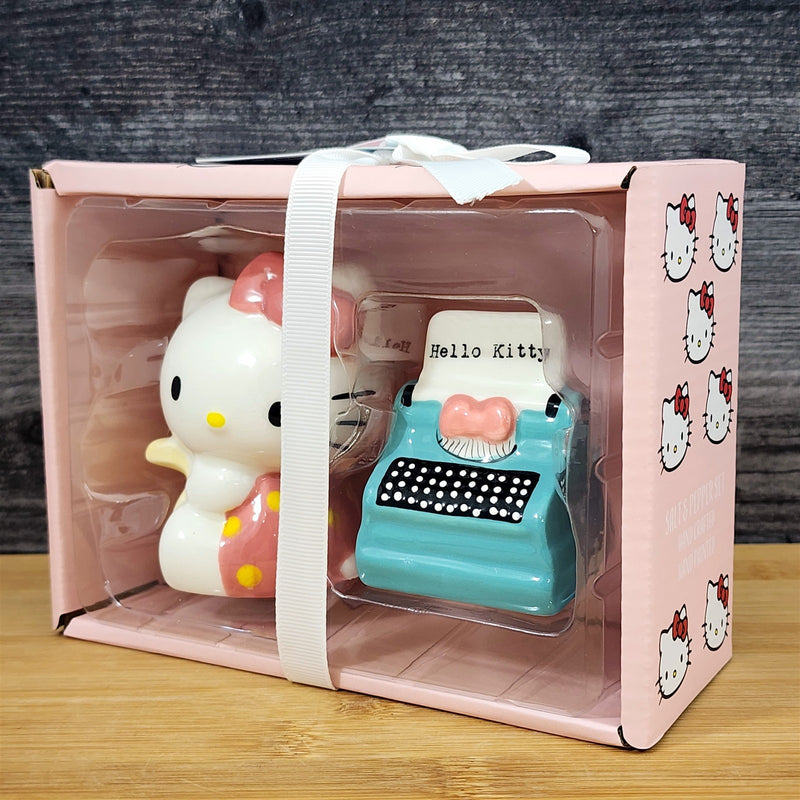 Load image into Gallery viewer, Hello Kitty Retro Typewriter Salt Pepper Set Collectible Ceramic by Blue Sky