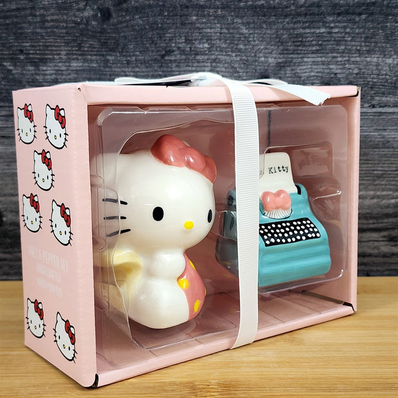 Load image into Gallery viewer, Hello Kitty Retro Typewriter Salt Pepper Set Collectible Ceramic by Blue Sky
