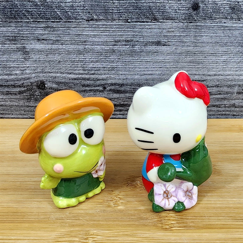 Load image into Gallery viewer, Hello Kitty and Keroppi Frog Salt Pepper Set Gardening Ceramic by Blue Sky