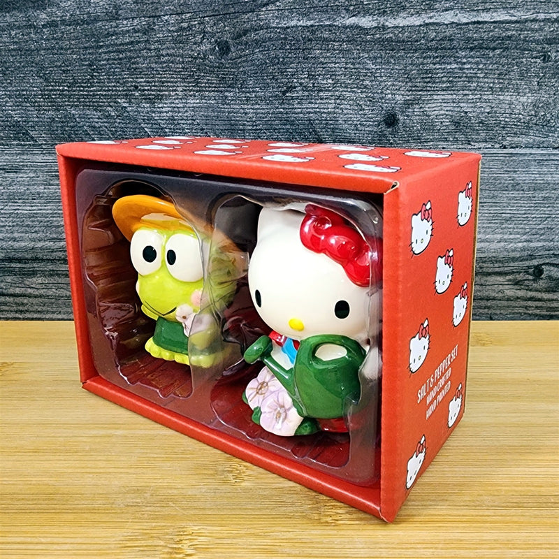 Load image into Gallery viewer, Hello Kitty and Keroppi Frog Salt Pepper Set Gardening Ceramic by Blue Sky
