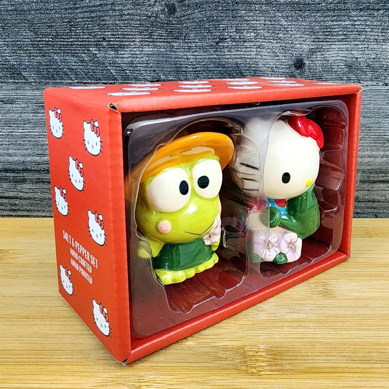 Load image into Gallery viewer, Hello Kitty and Keroppi Frog Salt Pepper Set Gardening Ceramic by Blue Sky