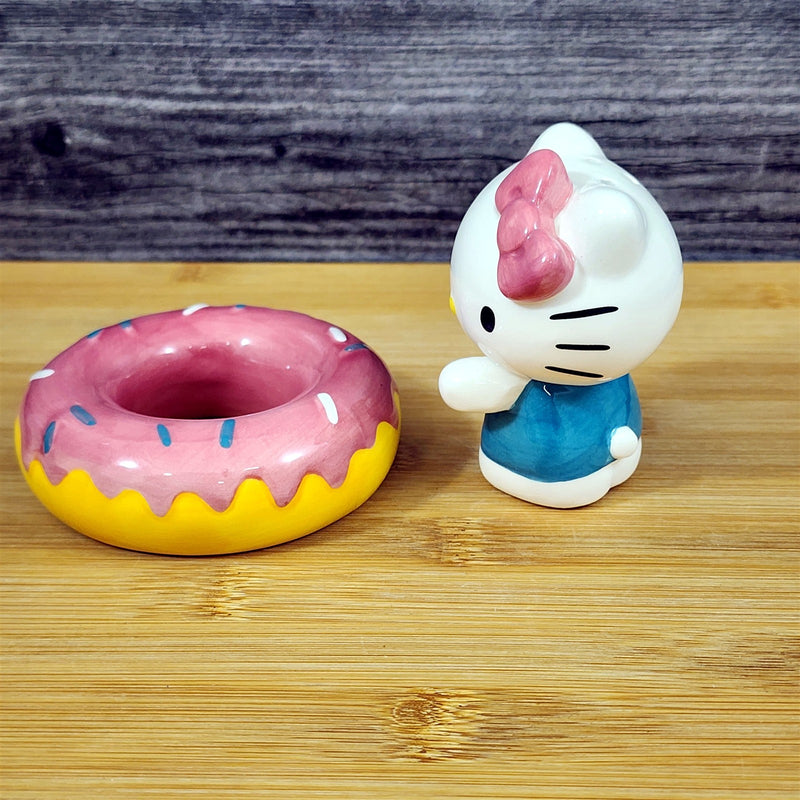 Load image into Gallery viewer, Hello Kitty Donut Tasting Salt Pepper Set Collectible Ceramic by Blue Sky