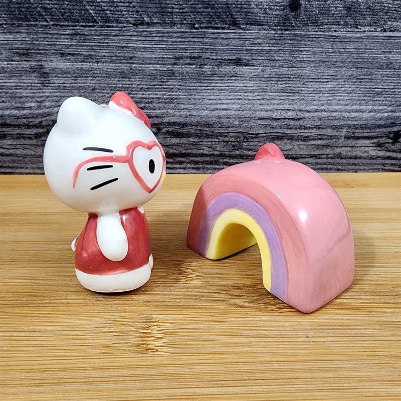 Load image into Gallery viewer, Hello Kitty Salt Pepper Set Happy Rainbow Ceramic Blue Sky