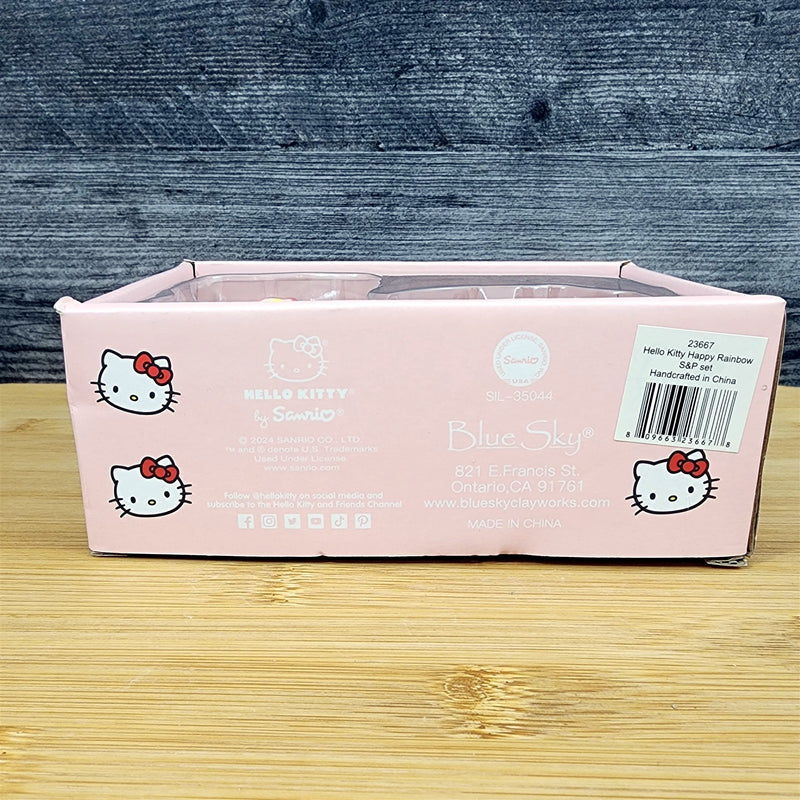 Load image into Gallery viewer, Hello Kitty Salt Pepper Set Happy Rainbow Ceramic Blue Sky