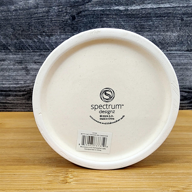 Load image into Gallery viewer, Cat Friends Canister & Lid 8" Ceramic White Pink Treat Jar Whimsical Blue Sky