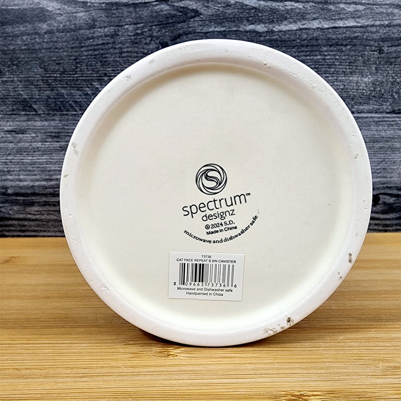 Load image into Gallery viewer, Cat Face Repeat Canister & Lid 8" Ceramic Green White Jar Whimsical Blue Sky
