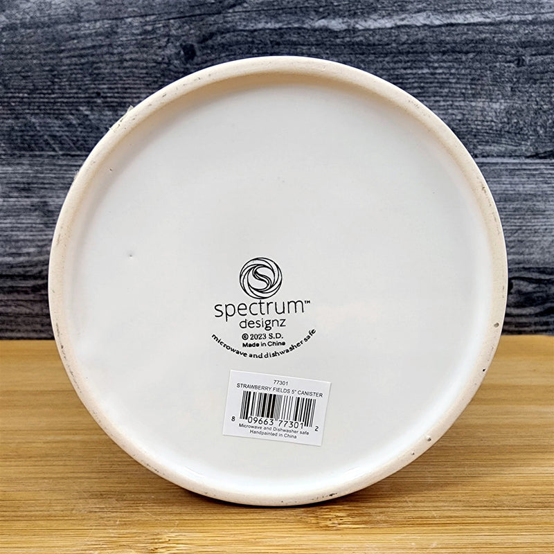 Load image into Gallery viewer, Botanical Strawberry Fields Canister & Lid 5" Ceramic White Jar Floral Blue Sky