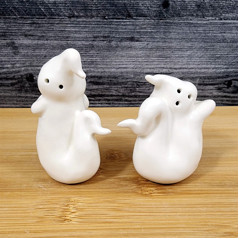 Load image into Gallery viewer, Halloween Ghost Salt Pepper Set Ceramic Pumpkin Fall Blue Sky Heather Goldminc