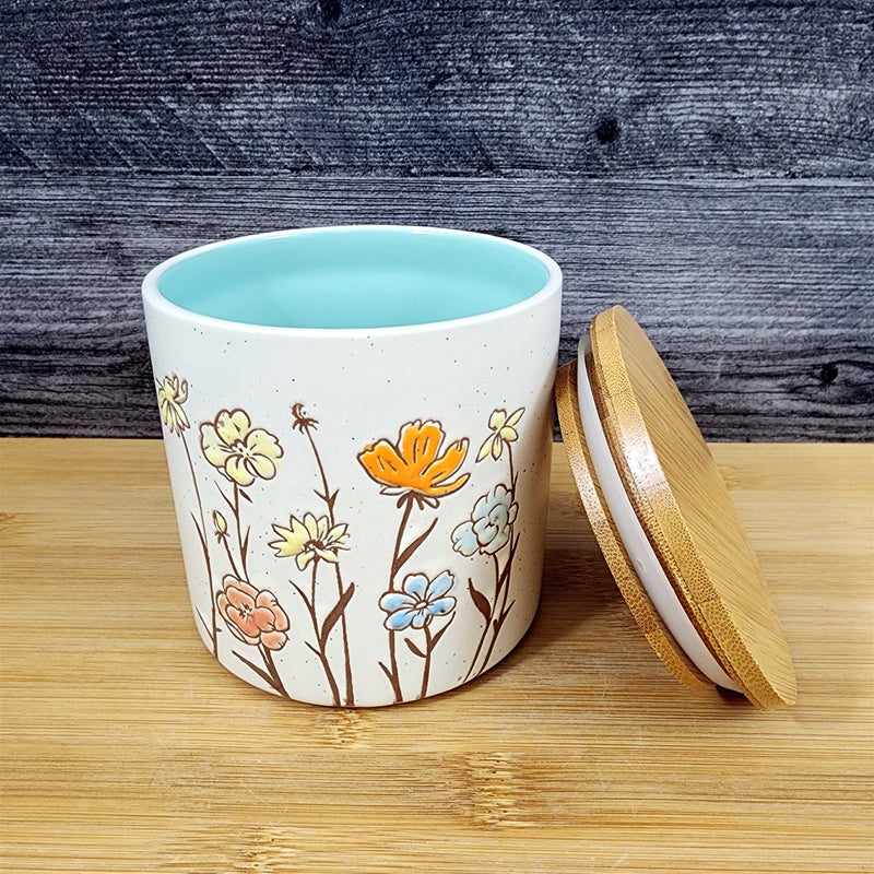 Load image into Gallery viewer, Botanical Canister & Lid Embossed 4" Ceramic White Jar Floral Summer Blue Sky