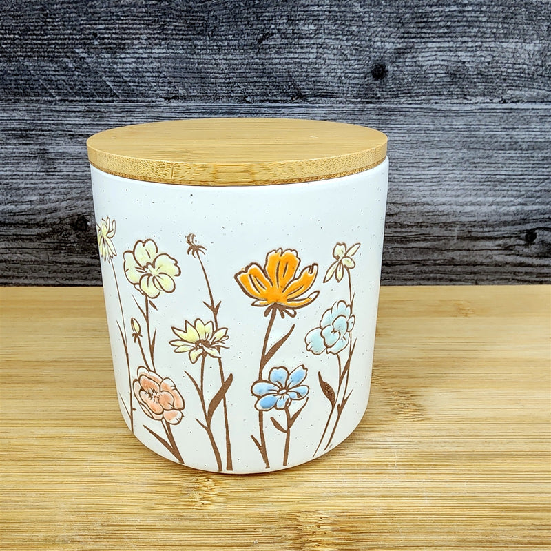 Load image into Gallery viewer, Botanical Canister & Lid Embossed 4" Ceramic White Jar Floral Summer Blue Sky