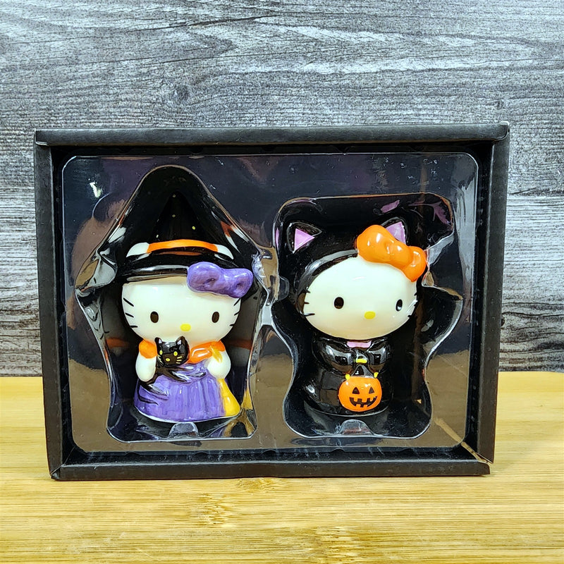 Load image into Gallery viewer, Hello Kitty Halloween Trick Treat Witch Costume Salt Pepper Set Ceramic Blue Sky