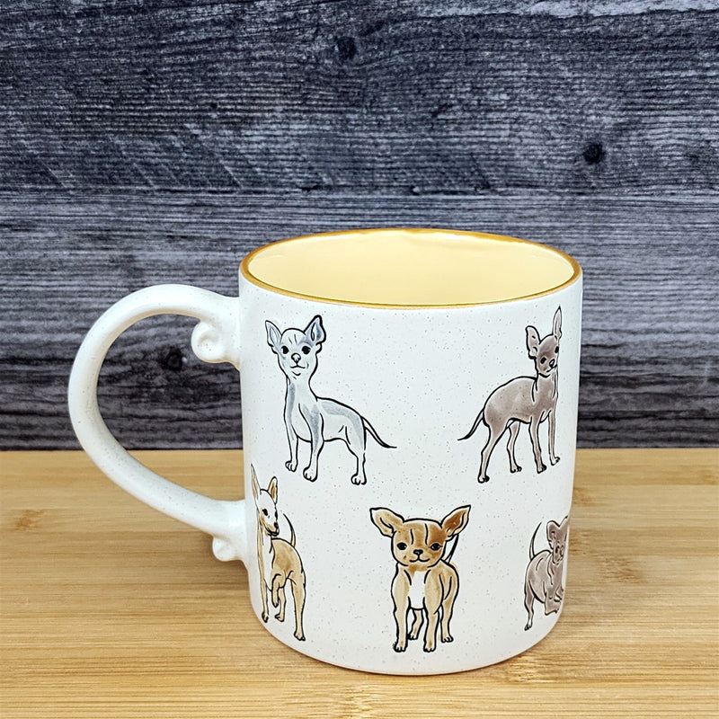 Load image into Gallery viewer, Chihuahua Dog Coffee Mug Ceramic Embossed White & Cream 21oz Tea Cup Blue Sky