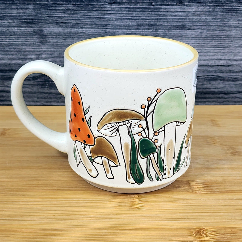 Load image into Gallery viewer, Mushroom Morel Coffee Mug Orange Green Botanical Ceramic Tea Cup Blue Sky 18oz