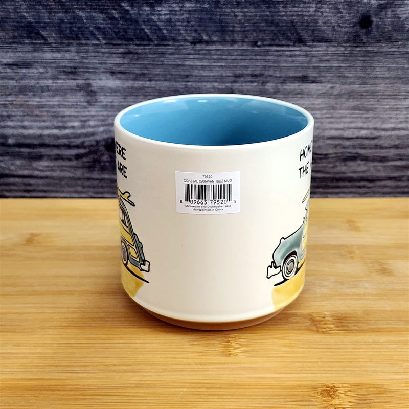 Load image into Gallery viewer, Retro Woodie Car Surfboard Coffee Mug Ceramic Ocean Lover Tea Cup Blue Sky 18oz