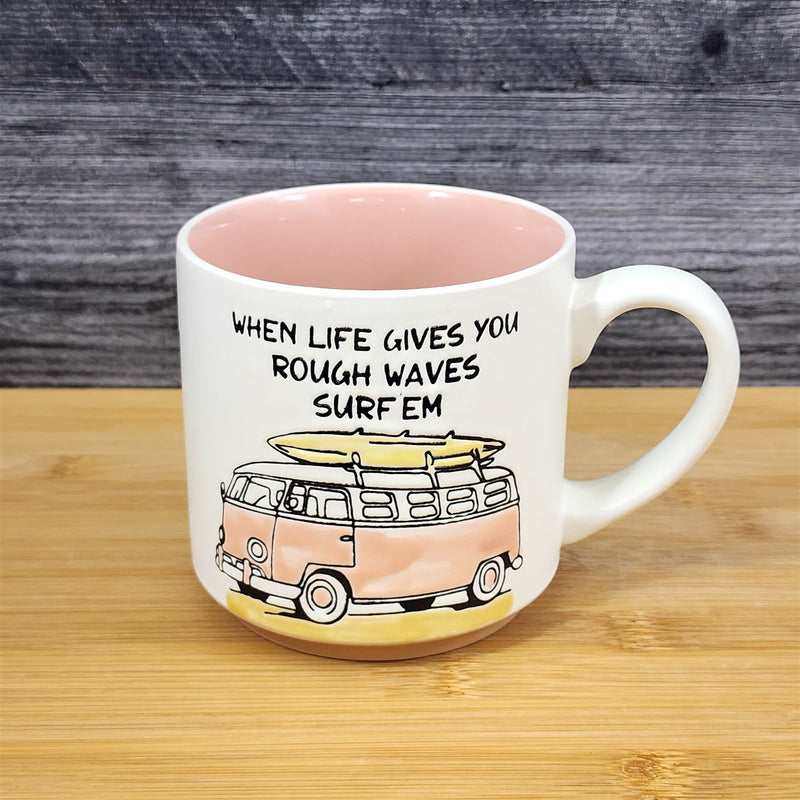 Load image into Gallery viewer, Retro Volkswagen Van Surfboard Coffee Mug Ceramic Ocean Lover Tea Cup Blue Sky