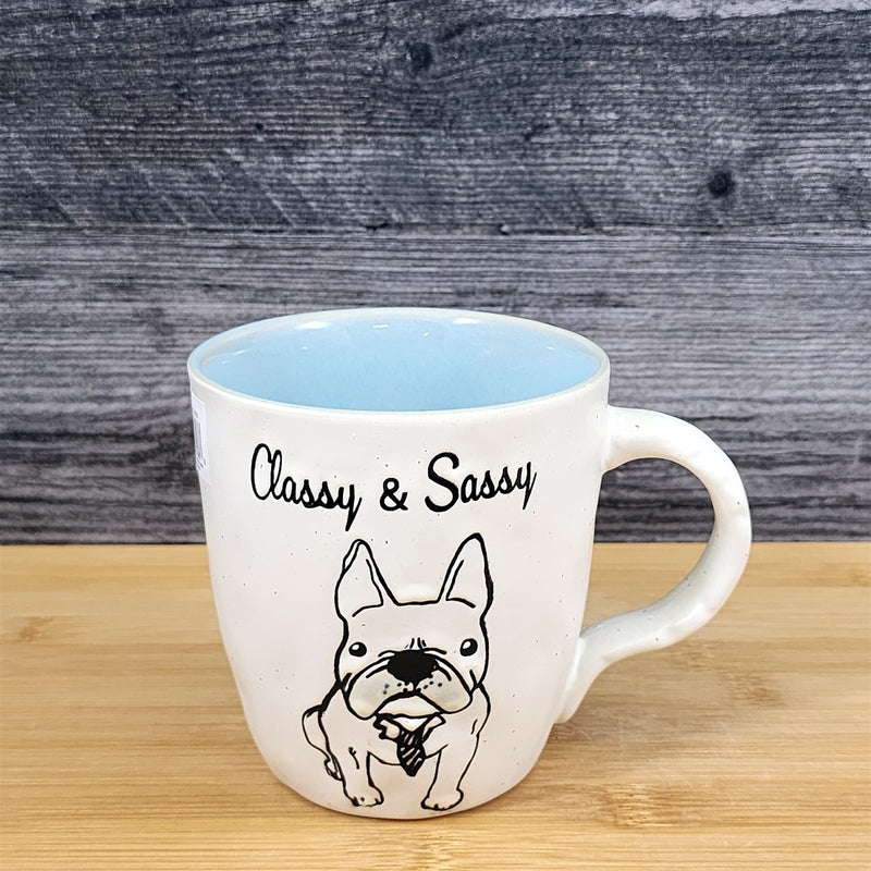 Load image into Gallery viewer, French Bulldog Coffee Cup Classy Sassy Dog Mug Blue Sky Ceramic Embossed 16 oz