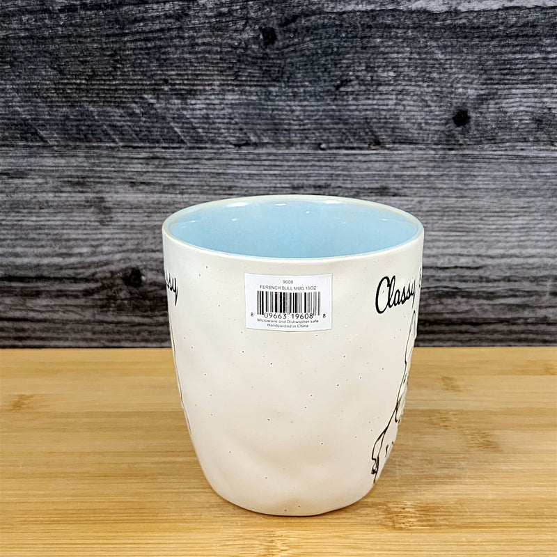 Load image into Gallery viewer, French Bulldog Coffee Cup Classy Sassy Dog Mug Blue Sky Ceramic Embossed 16 oz