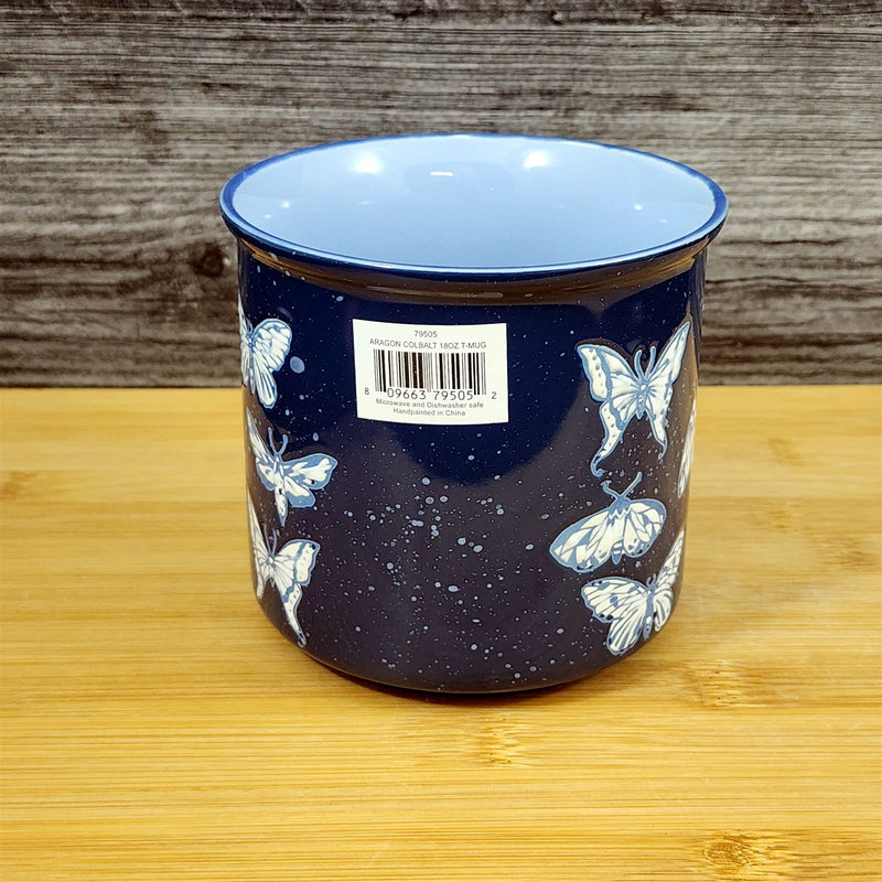 Load image into Gallery viewer, Artisan Butterfly & Moth Mug Nature Motif Ceramic Embossed 18oz Tea Cup Blue Sky